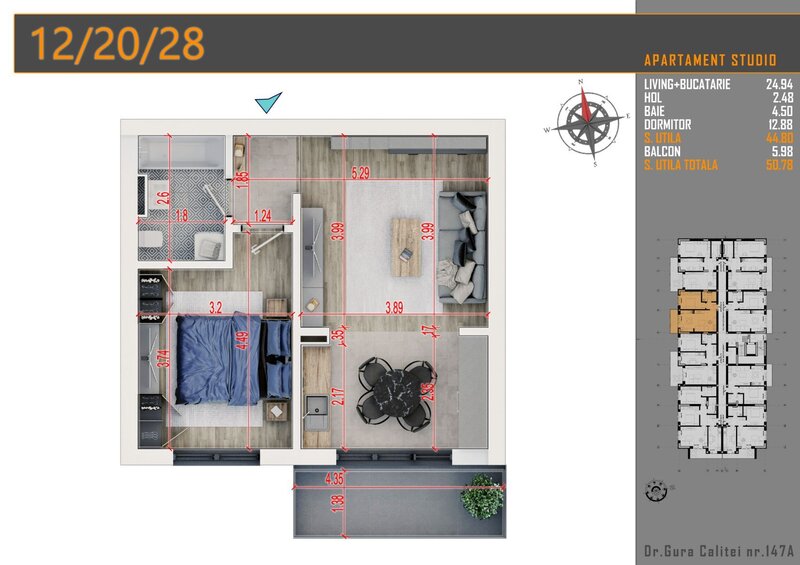 Theodor Pallady (AP28/3/BL2)  : 2 camere cu balcon